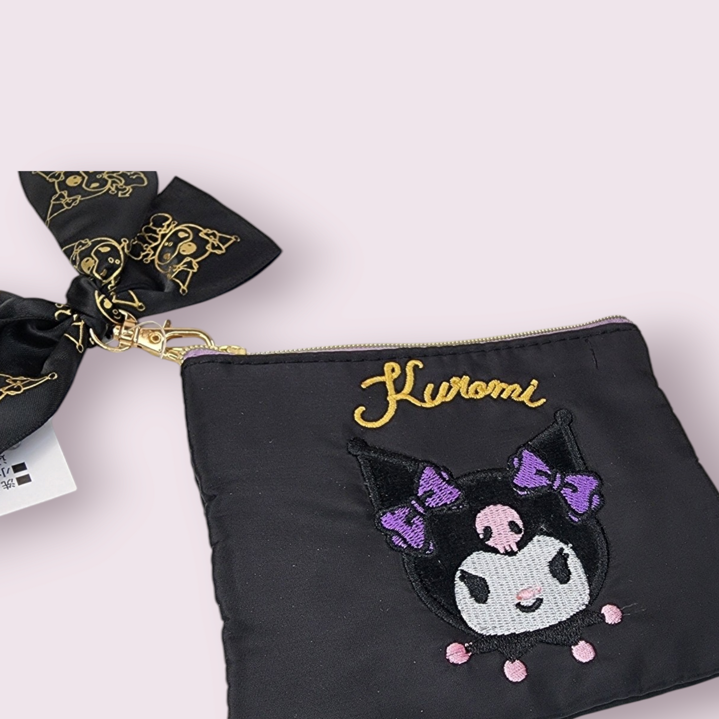 Kuromi Embroidered Black Coin Purse with Bow