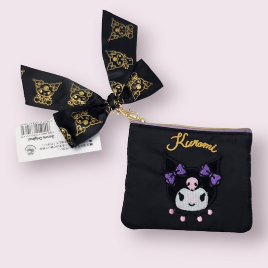 Kuromi Embroidered Black Coin Purse with Bow