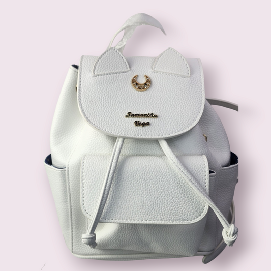 Sailor Moon Luna Cat White Leather Drawstring Backpack Purse