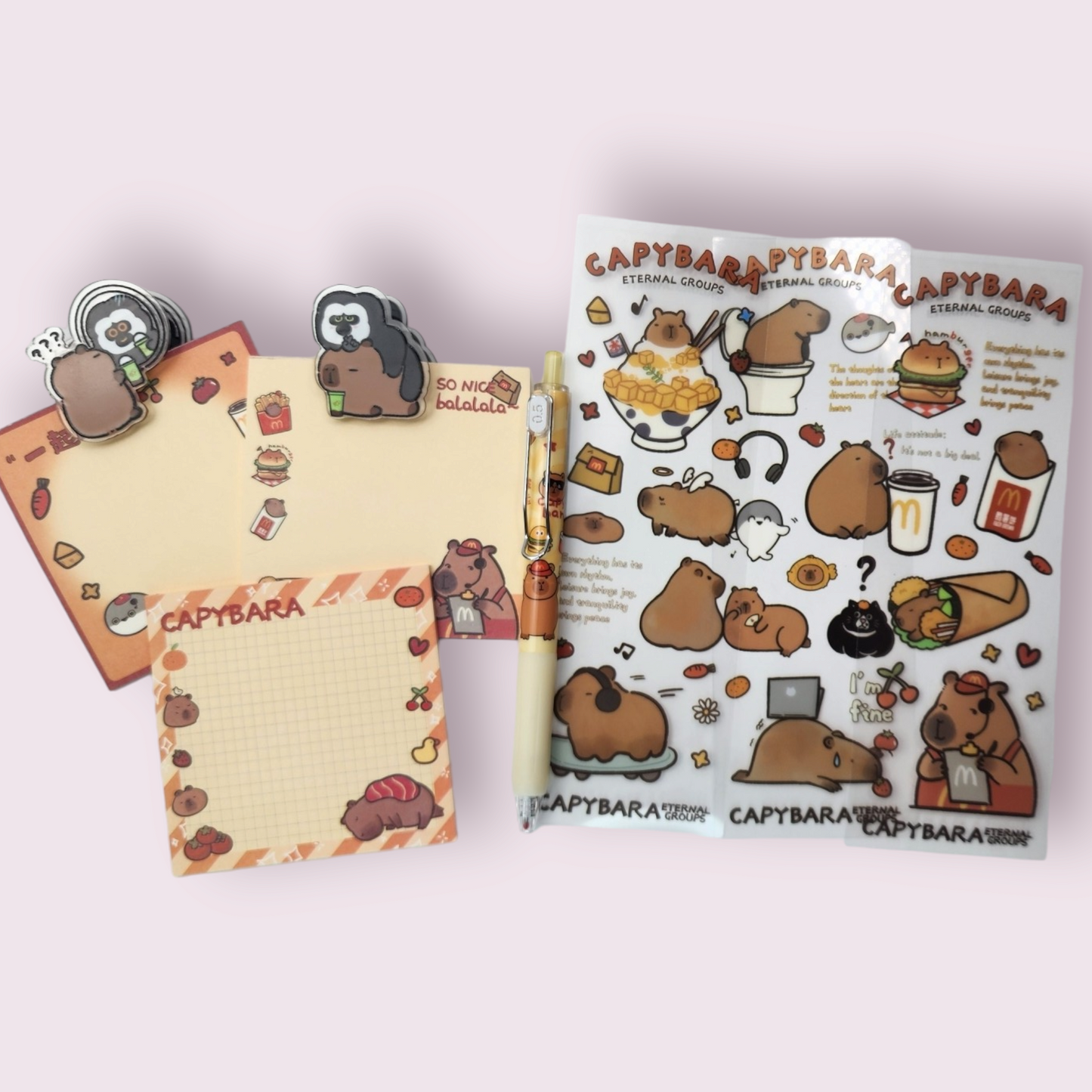 9pc Fast Food Capybara Stationary Bundle