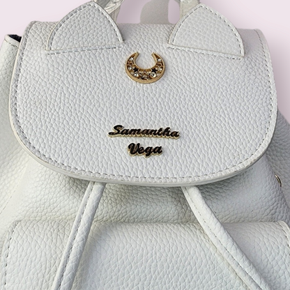 Sailor Moon Luna Cat White Leather Drawstring Backpack Purse
