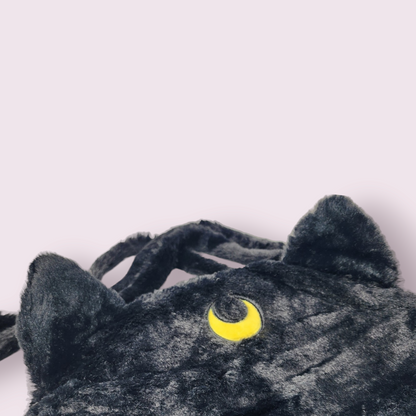 Sailor Moon Fuzzy Luna Cat Embroidered Black Large Capacity Handle Tote Bag
