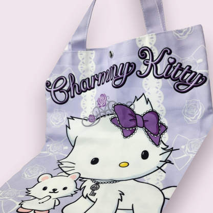 Charmmy Kitty Purple Button Canvas Tote Bag