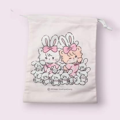 Mikko Illustrations Mousse & Latte Bunny Soft Drawstring Bag