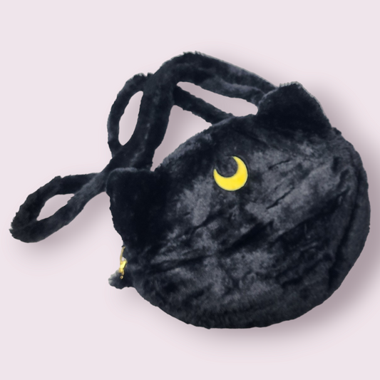 Sailor Moon Fuzzy Luna Cat Embroidered Black Large Capacity Handle Tote Bag