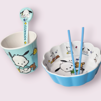 4pc Pochacco & Animals Plastic Dinnerware Plate and Cup Set