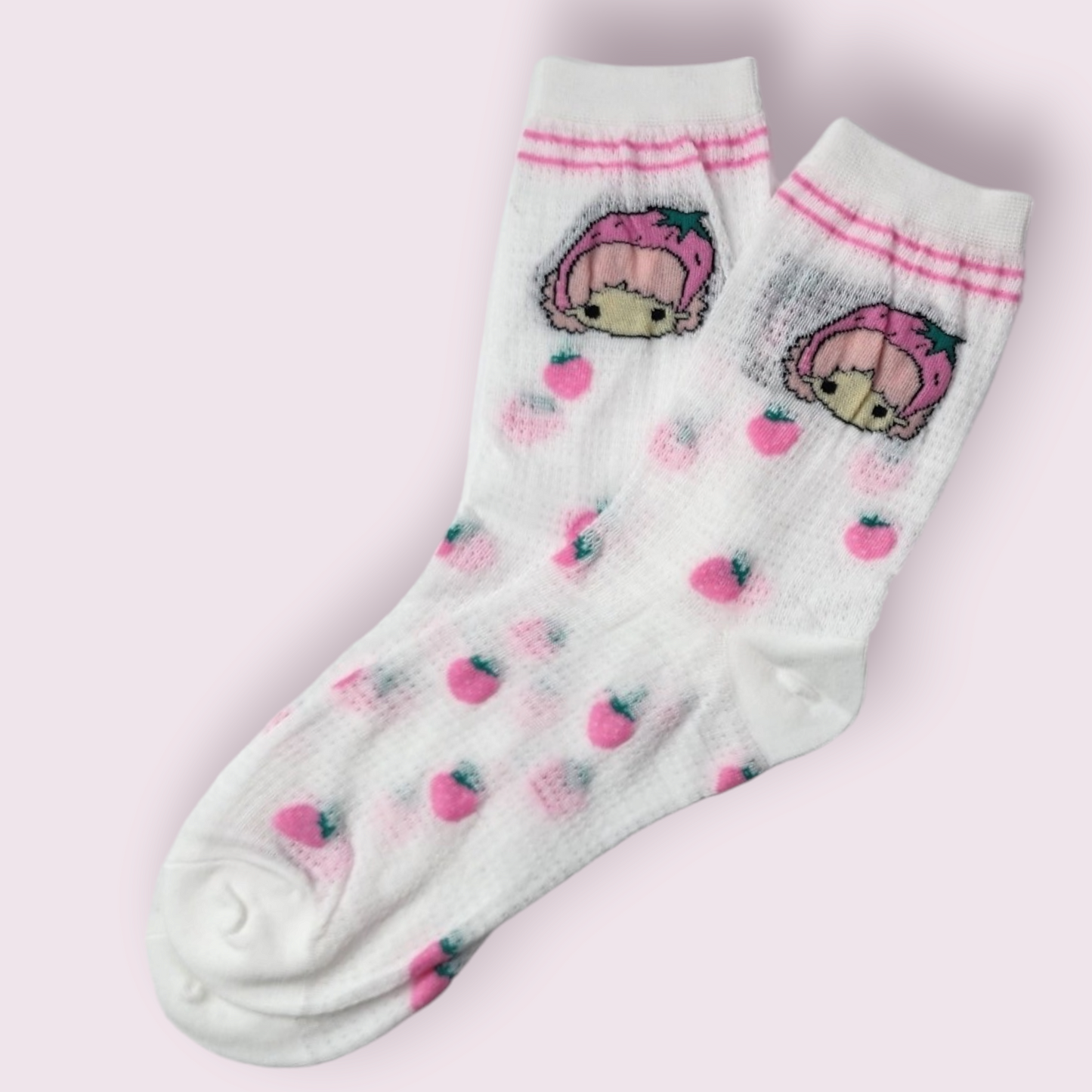 Piano Strawberry Thin Mesh Sport Crew Socks