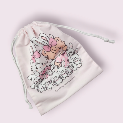 Mikko Illustrations Mousse & Latte Bunny Soft Drawstring Bag