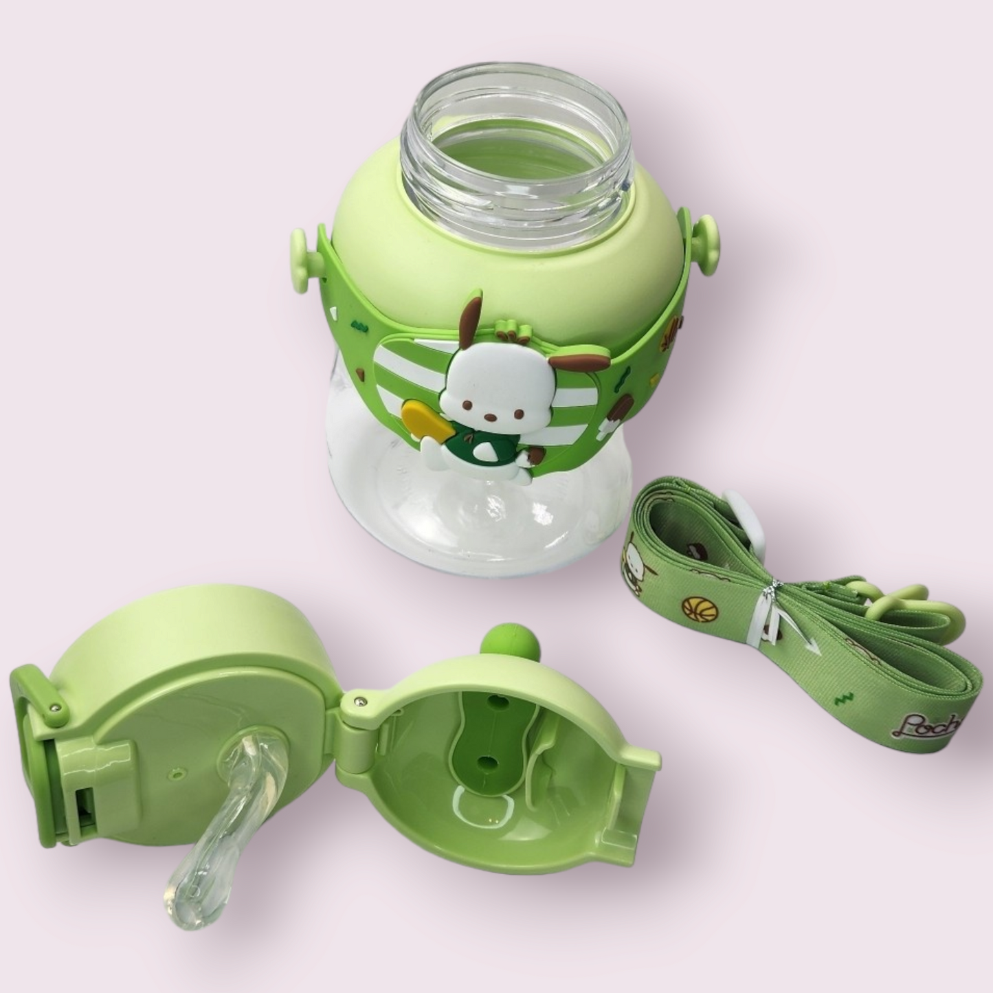 Green Pochacco Water Bottle with Strap, 600mL