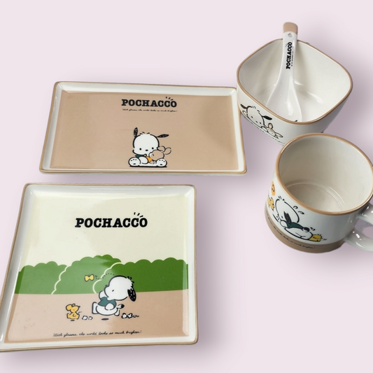 5pc Pochacco Ceramic Dinnerware Plate and Cup Set