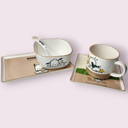 5pc Pochacco Ceramic Dinnerware Plate and Cup Set