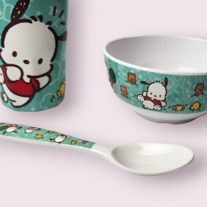 4pc Pochacco & Animals Dark Teal Plastic Dinnerware Plate and Cup Set